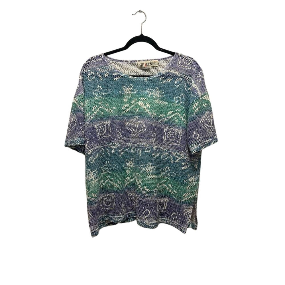 Stefano International Knit‎ Top Womens L Purple Teal Excellent Vintage Mesh 90s